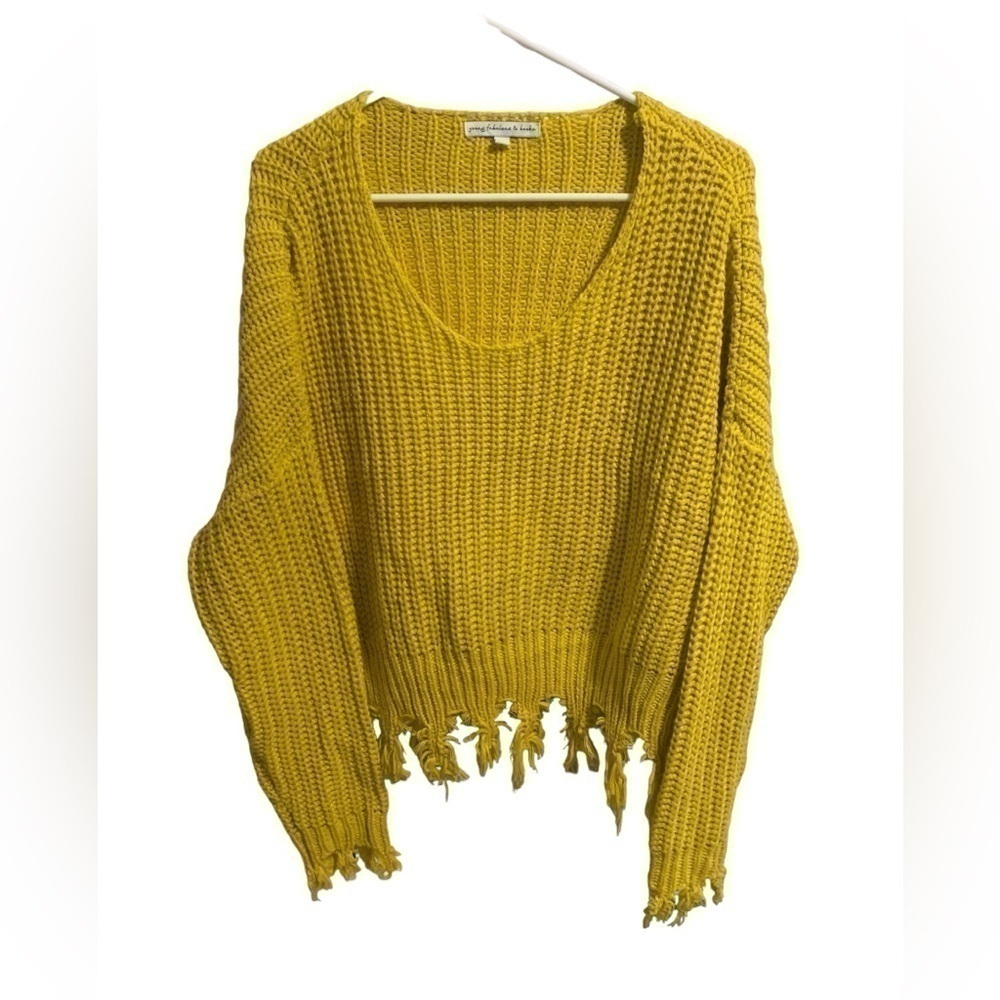 Young Fabulous And Broke Yellow Knit Fringe Sweater Size Small Medium - Picture 2 of 5